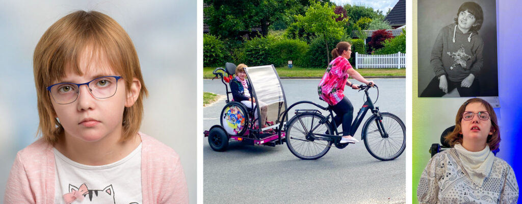 Gemeinsam unterwegs: 2022 erfüllte Aktion Kindertraum Majas Wunsch nach einem speziellen Fahrradanhänger für ihren Rollstuhl. Dadurch sind gemeinsame Fahrradausflüge mit ihren Eltern möglich.